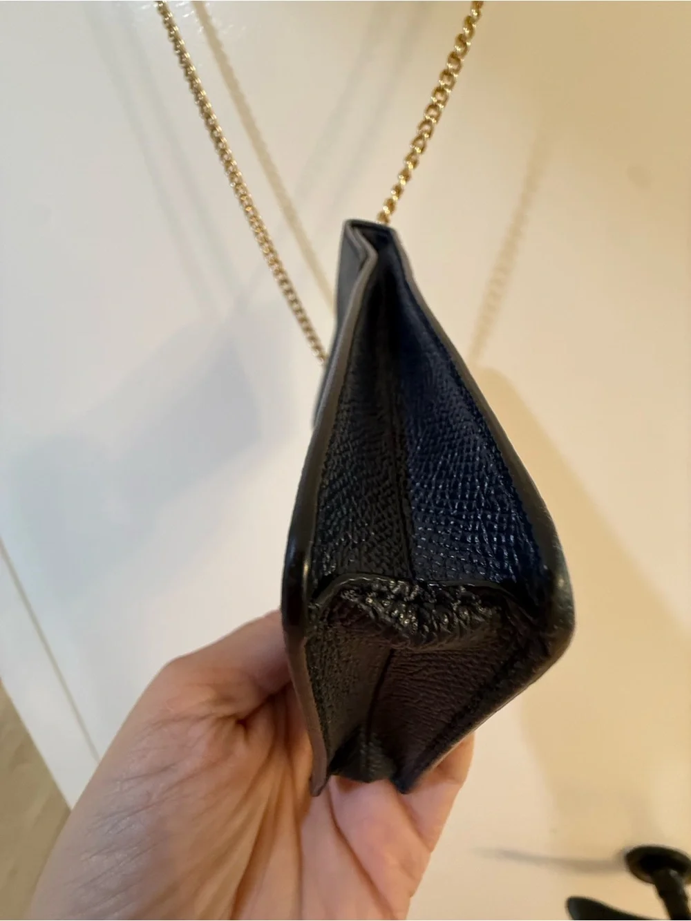 Coach Black Crossgrain Leather Phone Crossbody Gold Chain